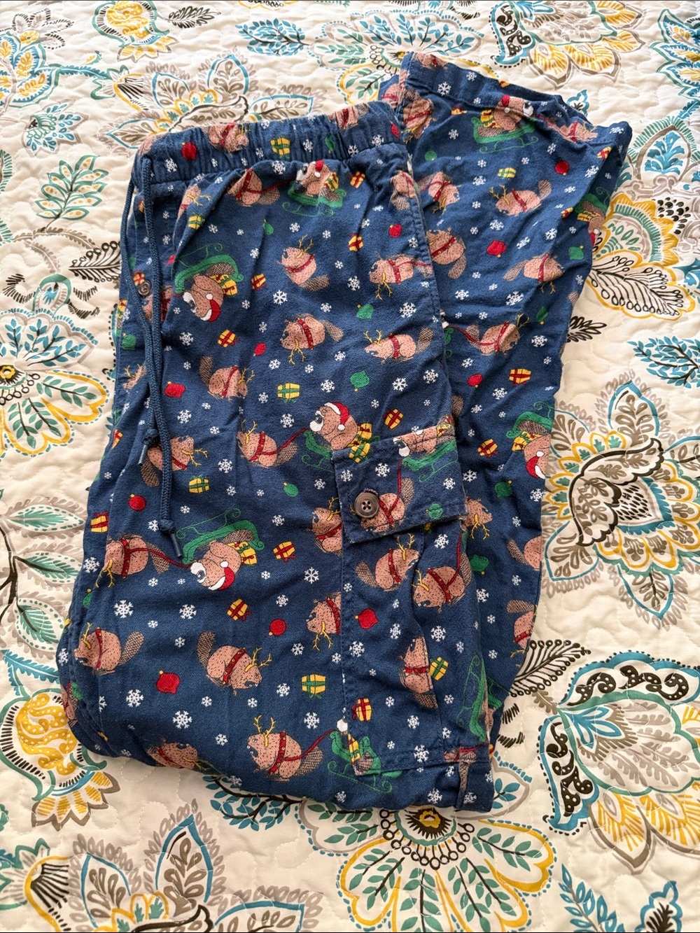 Duluth Trading Co Blue Holiday Reindeer Pajama Pants